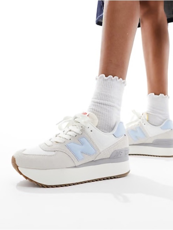 New Balance Shoes - New Balance 574 Cream & Light Blue Retro-Inspired Sneakers
